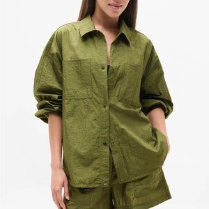 Athleta Lunar Sheen Snap Button Shirt Shacket Picoline Green Womens S